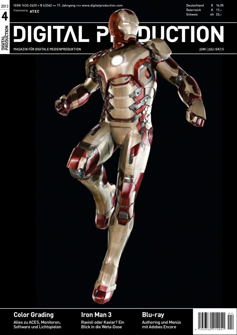 hefttitel digital production 04 2013 digital production Cover of Digital Production magazine featuring a stylized Iron Man figure, showcasing the title and issue details.