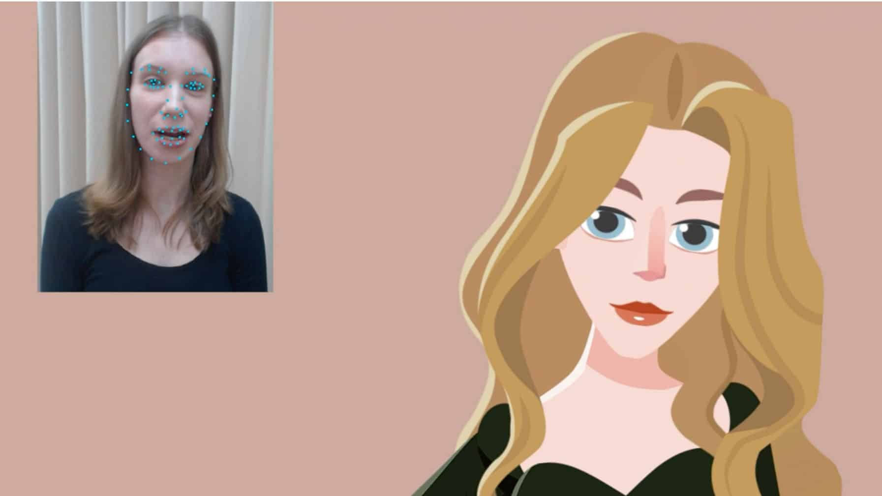 a split image featuring a woman with long brown hair on the left smiling and wearing a black top alongside a stylized illustration of a woman with long blonde hair blue eyes and red lips on a soft pink background digital production A split image featuring a woman with long brown hair on the left, smiling and wearing a black top, alongside a stylized illustration of a woman with long blonde hair, blue eyes, and red lips on a soft pink background.