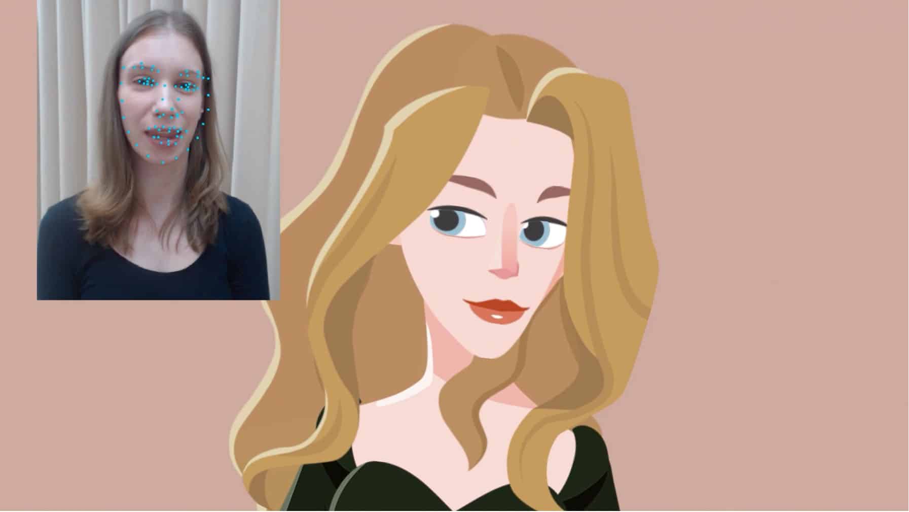 a digital illustration of a woman with long wavy blonde hair and blue eyes wearing a black dress in the top left corner a photo of a real person with long hair and a slight smile against a neutral background digital production A digital illustration of a woman with long, wavy blonde hair and blue eyes, wearing a black dress. In the top left corner, a photo of a real person with long hair and a slight smile against a neutral background.