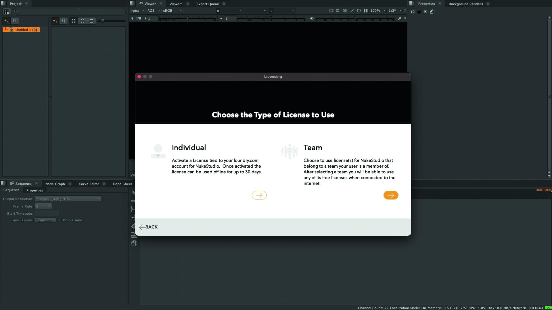 license selection screen for individual or team use digital production License selection screen for individual or team use