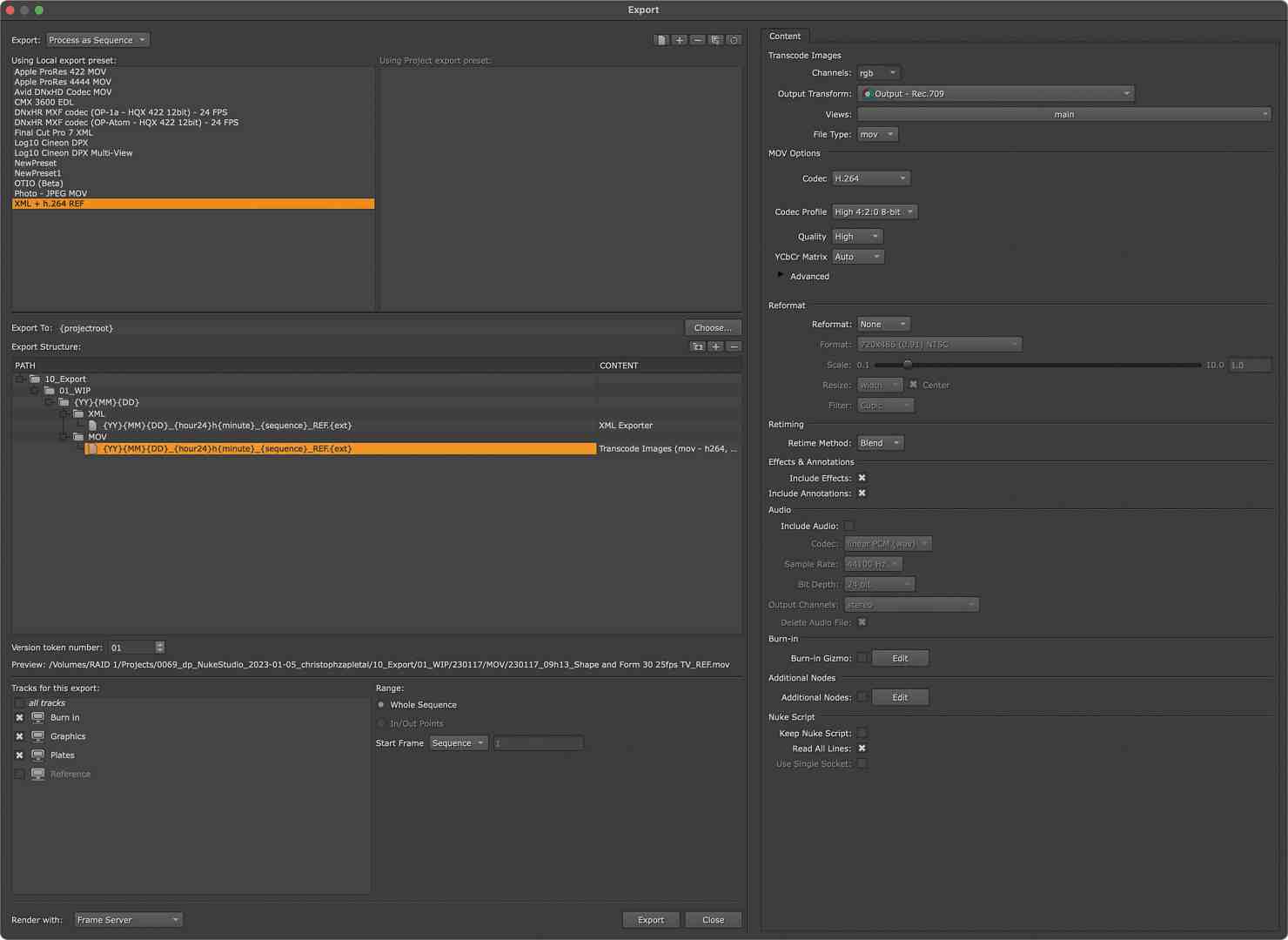 screenshot of an export document settings dialogue showing various configuration options including export settings file format and metadata fields on a dark interface digital production Screenshot of an export document settings dialogue showing various configuration options, including export settings, file format, and metadata fields on a dark interface.