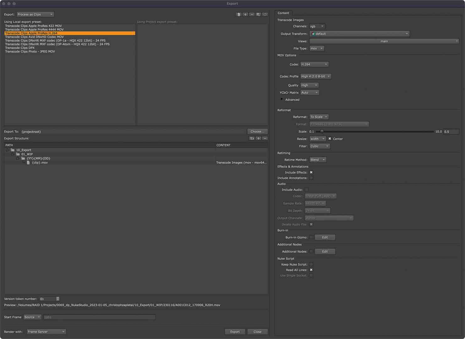 a user interface displaying an export settings window with highlighted selection in a list on the left and configuration options on the right including fields for file type resolution and output path digital production A user interface displaying an export settings window with highlighted selection in a list on the left and configuration options on the right, including fields for file type, resolution, and output path.