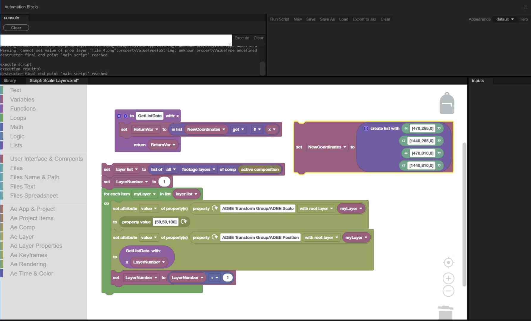 a screenshot of a coding interface displaying various programming blocks and functions related to image layers and transformations in a graphical programming environment digital production A screenshot of a coding interface displaying various programming blocks and functions related to image layers and transformations in a graphical programming environment.