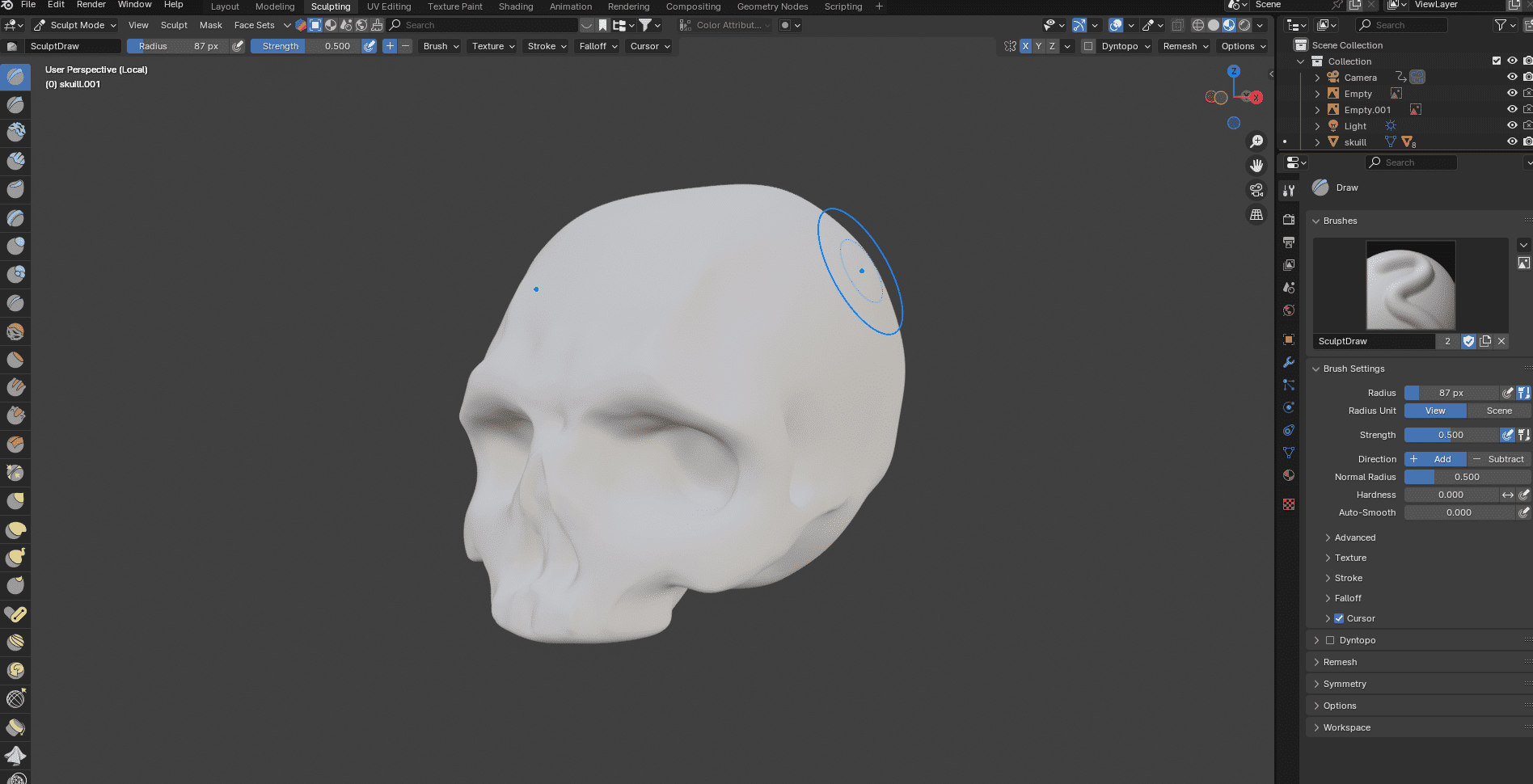 falling apart skull sculpting digital production