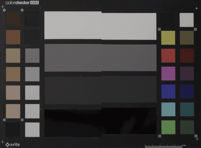 a color calibration chart featuring various shades including browns grays and vibrant colors arranged in a grid format on a black background digital production A color calibration chart featuring various shades, including browns, grays, and vibrant colors arranged in a grid format on a black background.