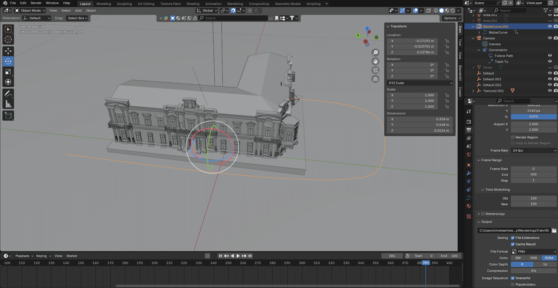 3d model of a detailed building in blender software with various modeling options displayed on the left and right panels and an empty axis for rotation visible on the screen digital production 3D model of a detailed building in Blender software, with various modeling options displayed on the left and right panels, and an empty axis for rotation visible on the screen.