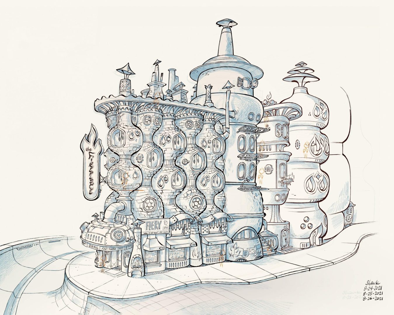 a whimsical illustration of futuristic buildings with various shapes and sizes featuring domes spires and intricate designs the structures are adorned with decorative elements resembling a stylized cityscape digital production A whimsical illustration of futuristic buildings with various shapes and sizes, featuring domes, spires, and intricate designs. The structures are adorned with decorative elements, resembling a stylized cityscape.