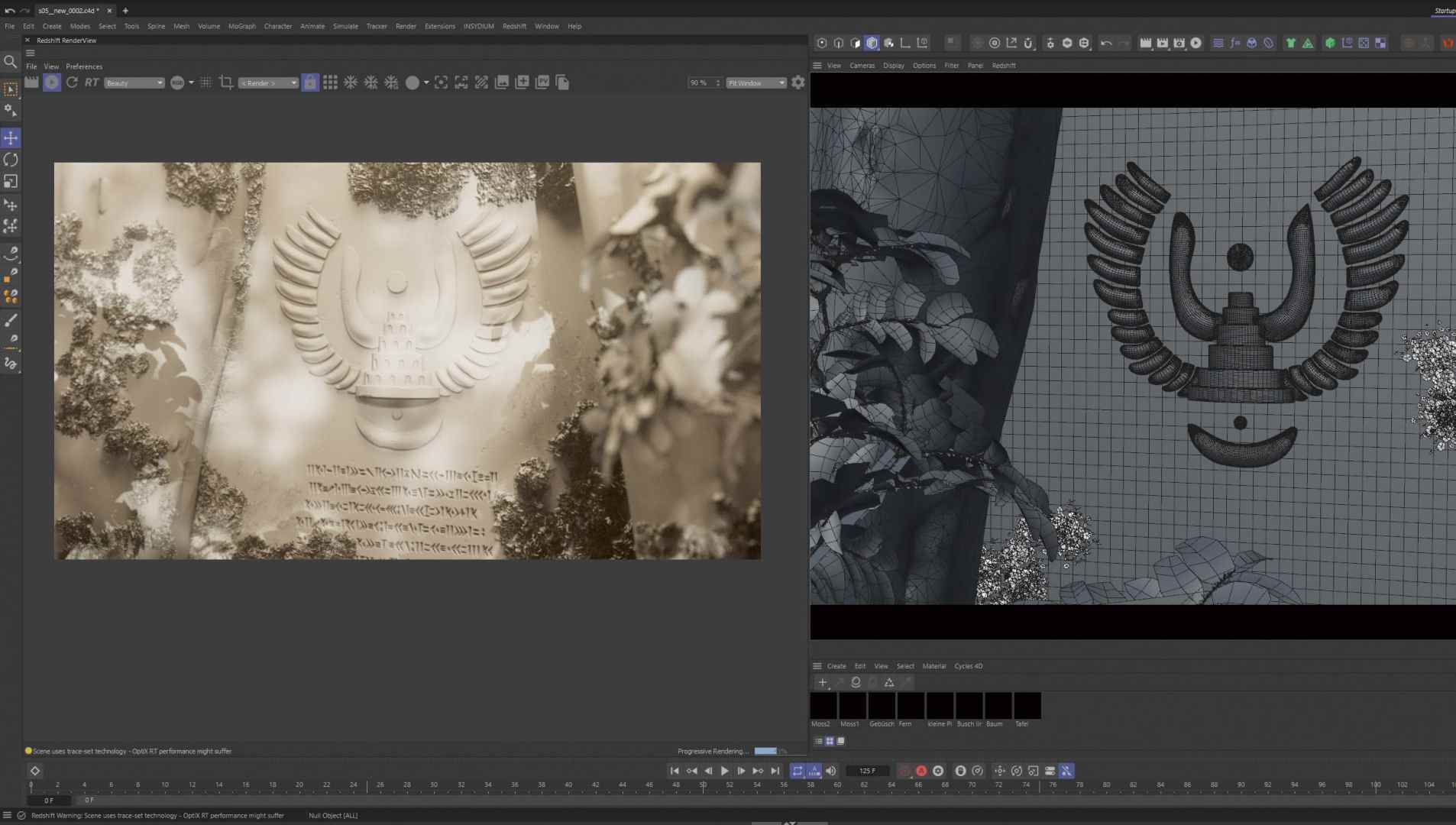 a sidebyside comparison of two images in a digital software interface the left image shows a textured background with a symbol featuring wings and hieroglyphs while the right image displays a 3d model of the symbol in a grid environment digital production A side-by-side comparison of two images in a digital software interface. The left image shows a textured background with a symbol featuring wings and hieroglyphs, while the right image displays a 3D model of the symbol in a grid environment.