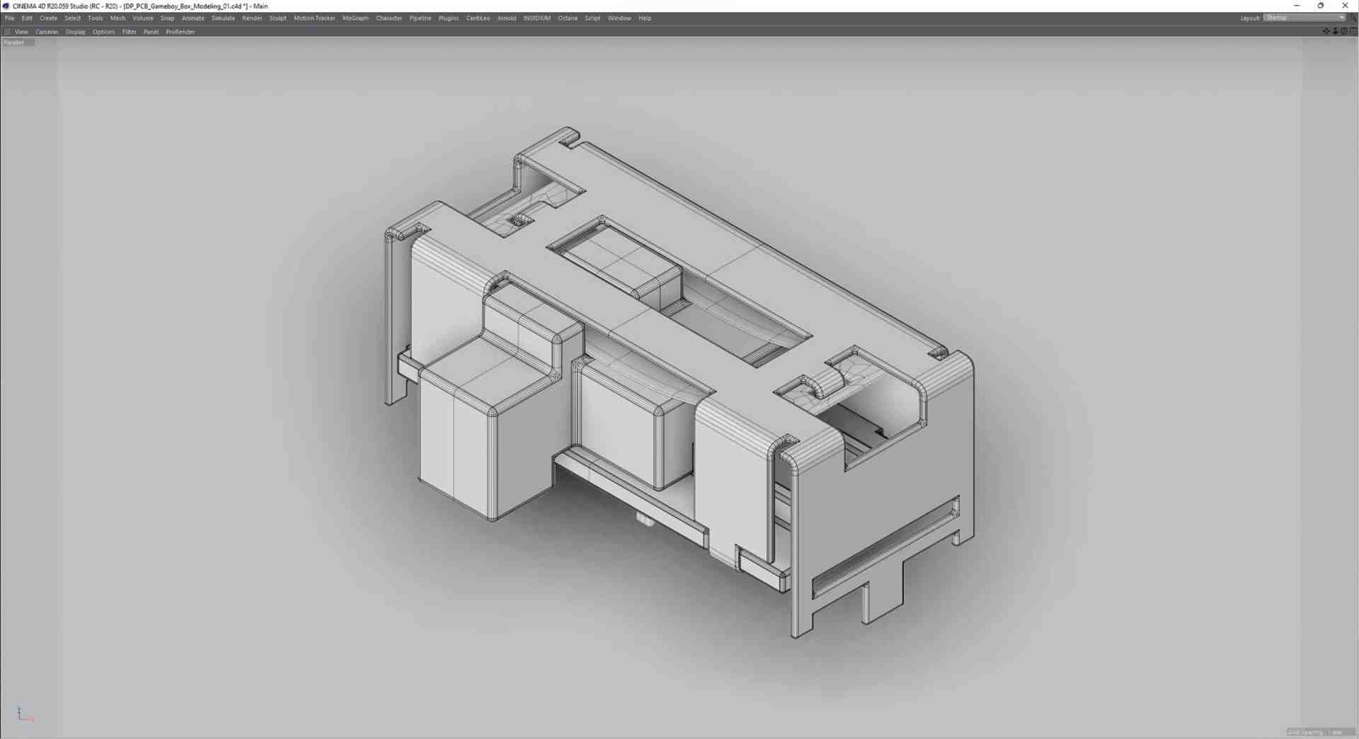 a 3d rendered model of an industrial component with a rectangular shape featuring various cutouts and sections for assembly the model is displayed in a gray color against a light gray background digital production A 3D rendered model of an industrial component with a rectangular shape, featuring various cutouts and sections for assembly. The model is displayed in a gray color against a light gray background.