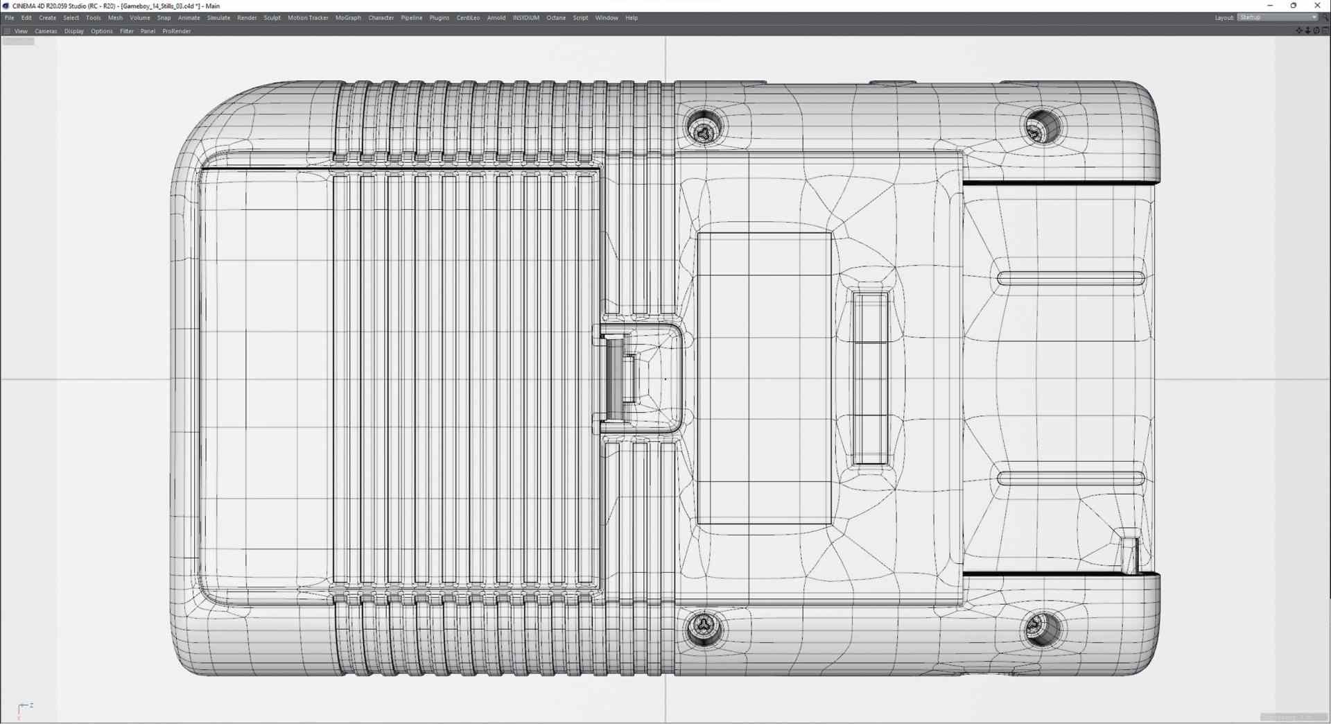 3d wireframe model of a device showing top view with detailed lines and shapes including ridges and mounting points digital production 3D wireframe model of a device showing top view with detailed lines and shapes including ridges and mounting points.