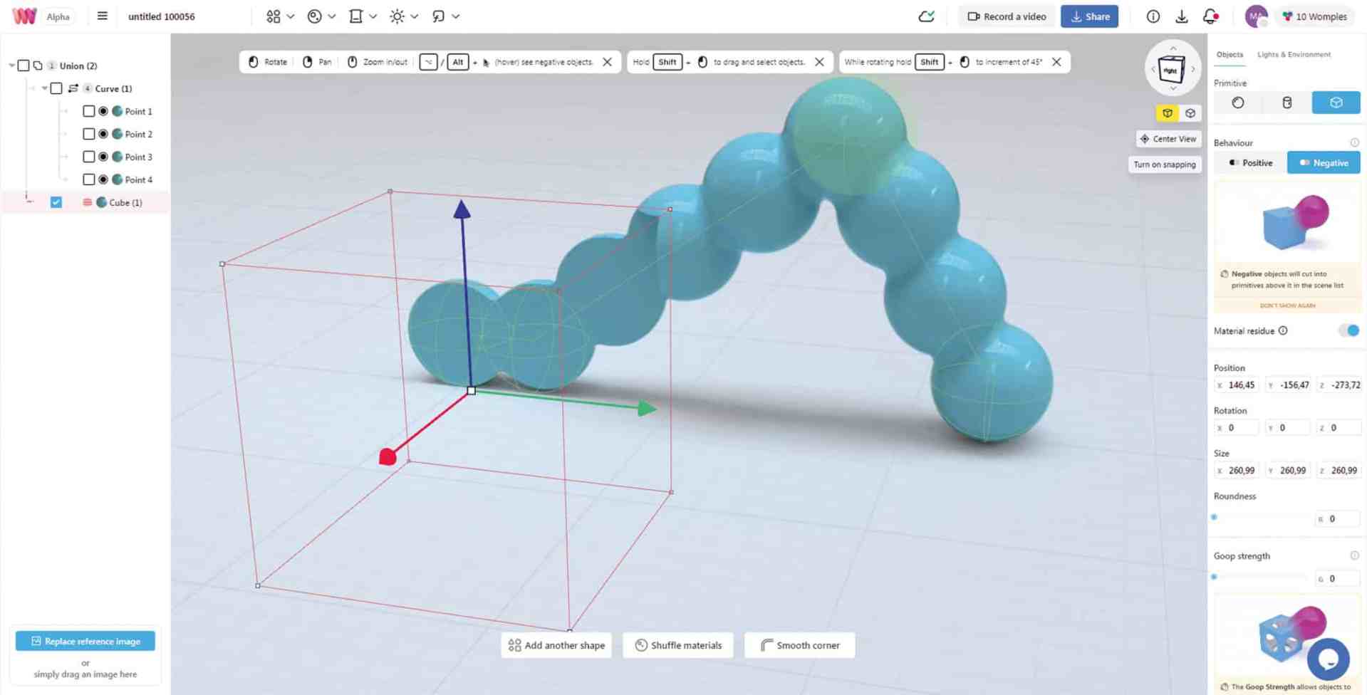 a 3d rendering of a blue molecule representation showing spheres linked together in an arch shape with axes marked in red green and blue in the background digital production A 3D rendering of a blue molecule representation, showing spheres linked together in an arch shape with axes marked in red, green, and blue in the background.