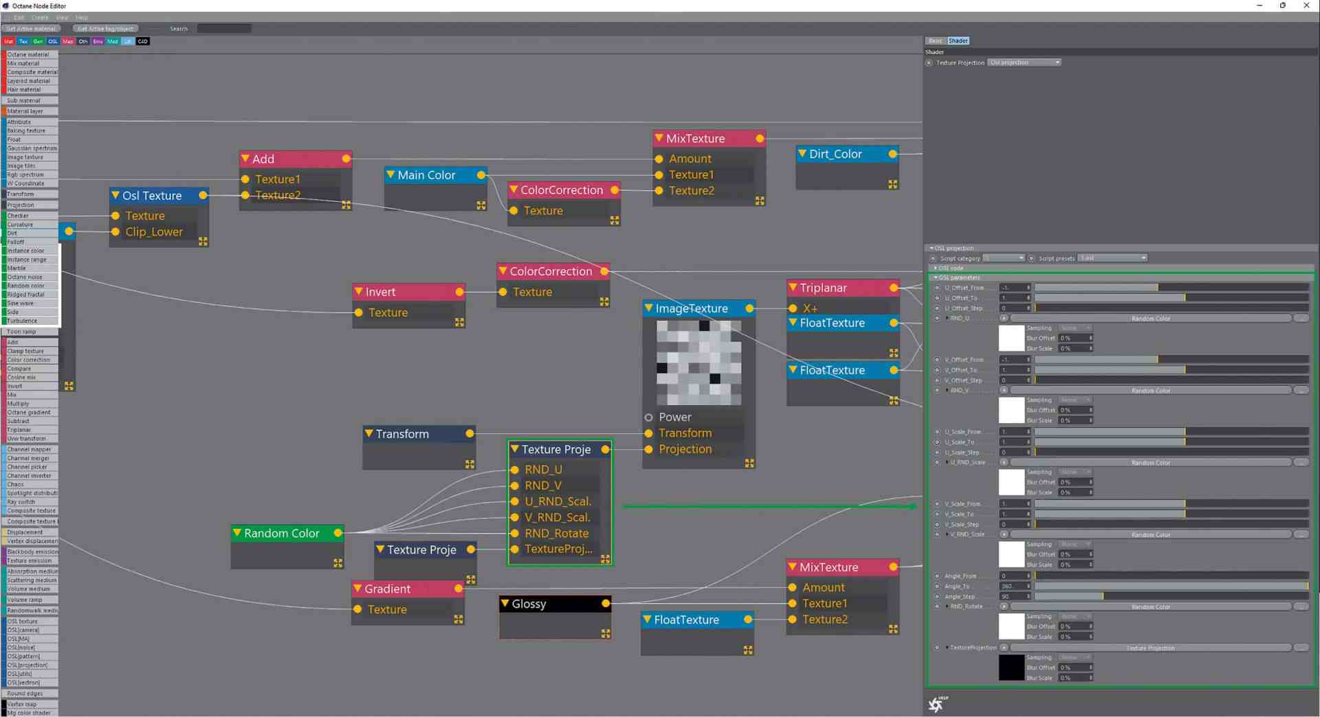 a software interface showing a nodebased material editor various nodes are connected displaying options like full texture environment and texture prop the layout includes sliders and settings for texture parameters digital production A software interface showing a node-based material editor. Various nodes are connected, displaying options like 'Full Texture,' 'Environment,' and 'Texture Prop.' The layout includes sliders and settings for texture parameters.