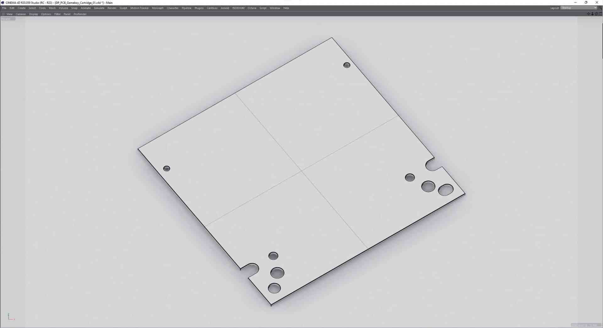 a 3d model of a flat square metal plate featuring several holes and grooves for potential fittings displayed on a light grey background digital production A 3D model of a flat, square metal plate featuring several holes and grooves for potential fittings, displayed on a light grey background.
