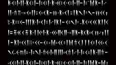 a pattern of various symbols arranged in vertical lines on a black background the symbols are primarily angular and linear creating a rhythmic visual effect digital production A pattern of various symbols arranged in vertical lines on a black background. The symbols are primarily angular and linear, creating a rhythmic visual effect.