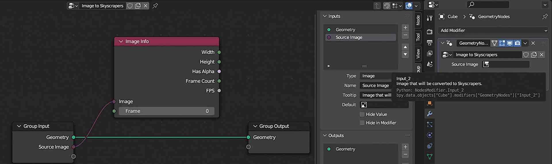a screenshot of a 3d software interface displaying a nodebased setup the left side shows an image info node with parameters like width and height while the right panel presents options for geometry and input settings digital production A screenshot of a 3D software interface displaying a node-based setup. The left side shows an 'Image Info' node with parameters like width and height, while the right panel presents options for geometry and input settings.