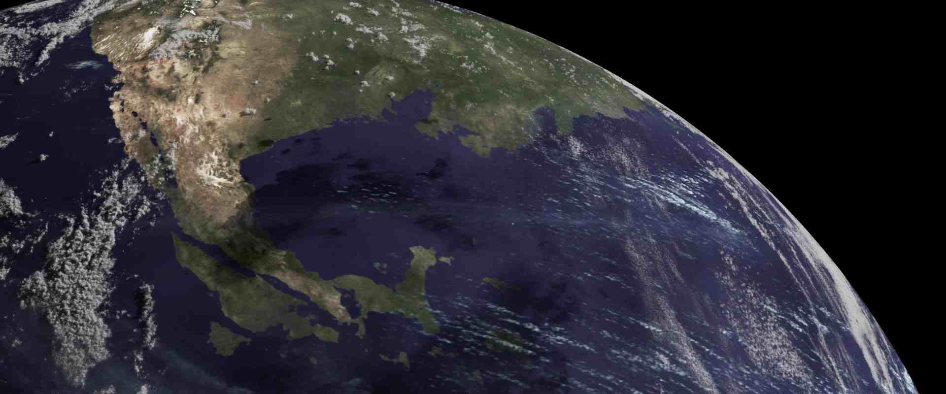 a view of earth from space highlighting the north american continent with visible land and sea portions the curvature of the planet is prominent with clouds scattered in the atmosphere digital production A view of Earth from space, highlighting the North American continent with visible land and sea portions. The curvature of the planet is prominent, with clouds scattered in the atmosphere.