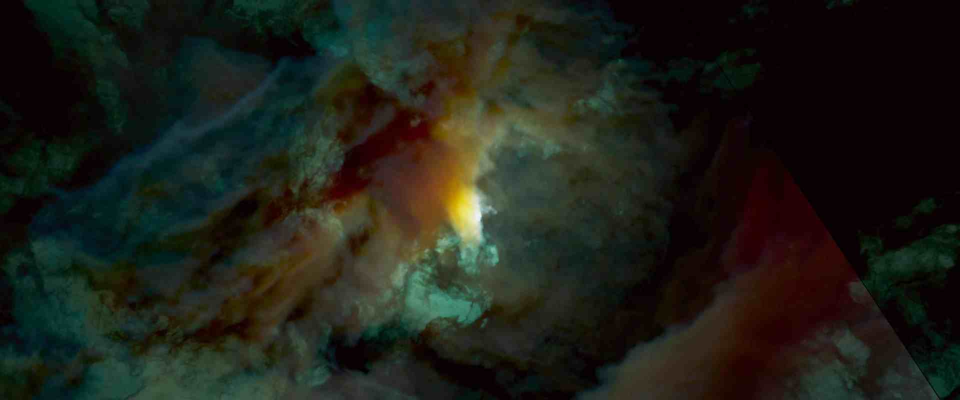 an abstract image depicting a colorful nebula with swirling clouds of orange green and blue the composition includes bright light emerging from the center creating a dynamic visual effect digital production An abstract image depicting a colorful nebula with swirling clouds of orange, green, and blue. The composition includes bright light emerging from the center, creating a dynamic visual effect.