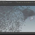 a digital 3d rendering in a software interface showing scattered geometric shapes depicting motion or destruction the workspace is filled with fragments spreading across a grid background with a selection box indicating an object digital production A digital 3D rendering in a software interface showing scattered geometric shapes depicting motion or destruction. The workspace is filled with fragments spreading across a grid background, with a selection box indicating an object.