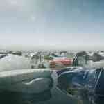 a closeup view of various plastic debris and containers floating in water with a clear sky in the background the image highlights environmental pollution caused by plastic waste digital production A close-up view of various plastic debris and containers floating in water, with a clear sky in the background. The image highlights environmental pollution caused by plastic waste.
