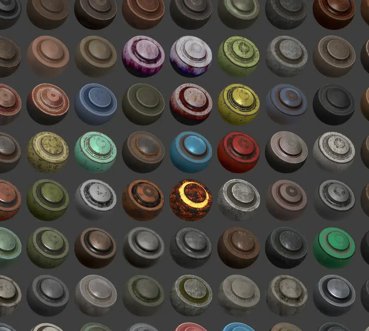 various paint cans in different colors and textures arranged in a grid pattern digital production Various paint cans in different colors and textures arranged in a grid pattern.