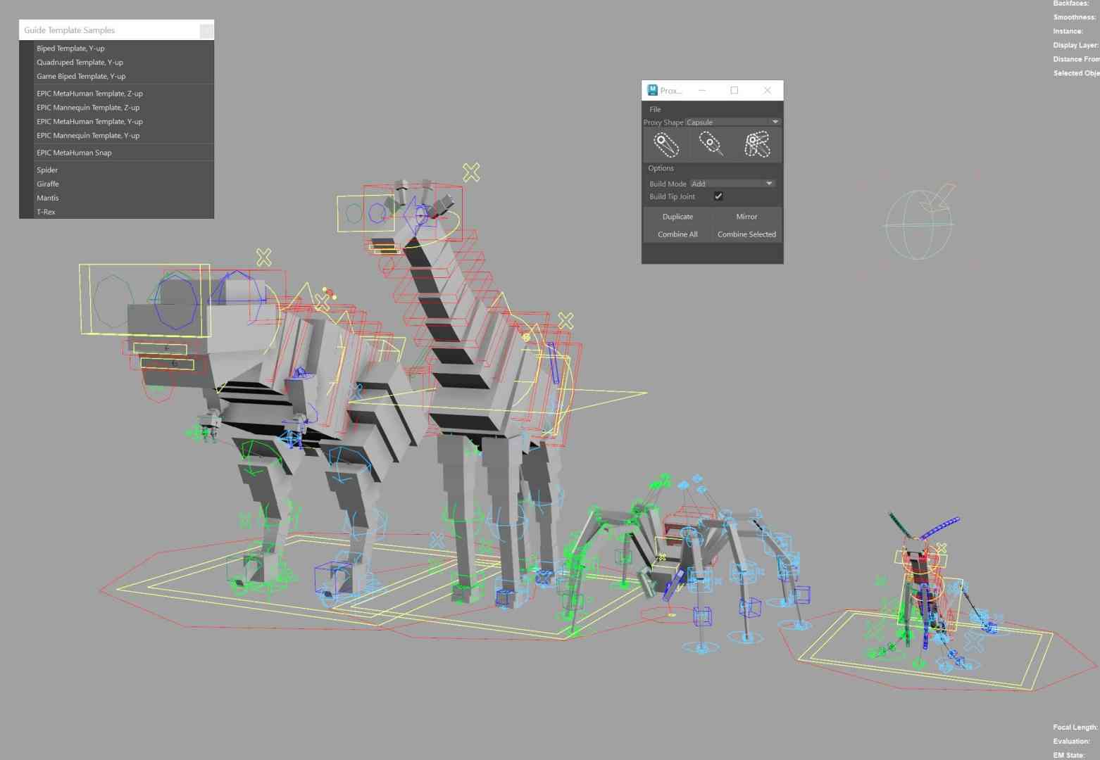 3d models of animals with skeleton rigging in a software interface digital production 3D models of animals with skeleton rigging in a software interface