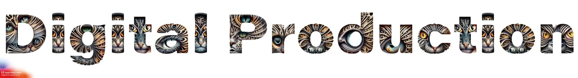 text graphic displays digital production in vibrant colors and patterns digital production Text graphic displays 'Digital Production' in vibrant colors and patterns.