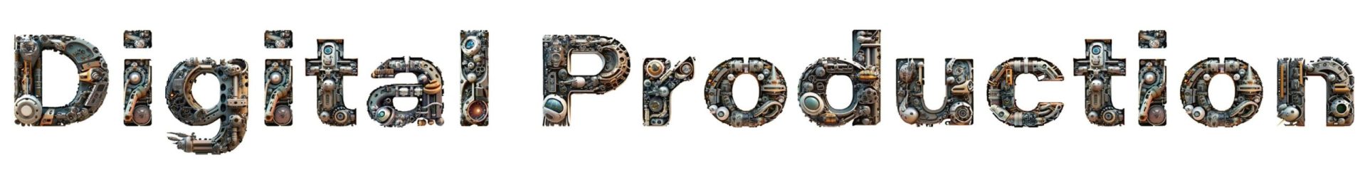 text graphic spelling digital production with images inside letters digital production Text graphic spelling 'Digital Production' with images inside letters