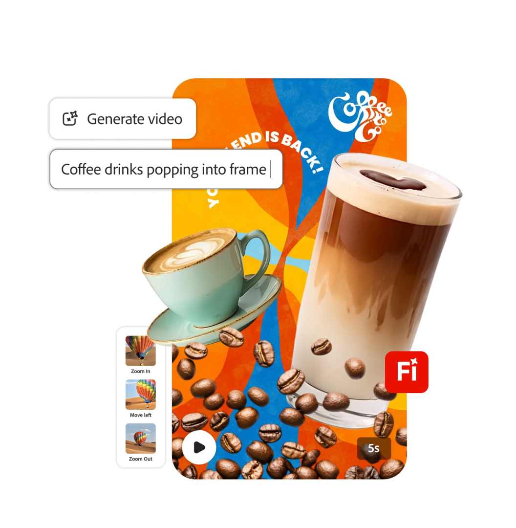 two coffee drinks with coffee beans on a colorful background digital production Two coffee drinks with coffee beans on a colorful background