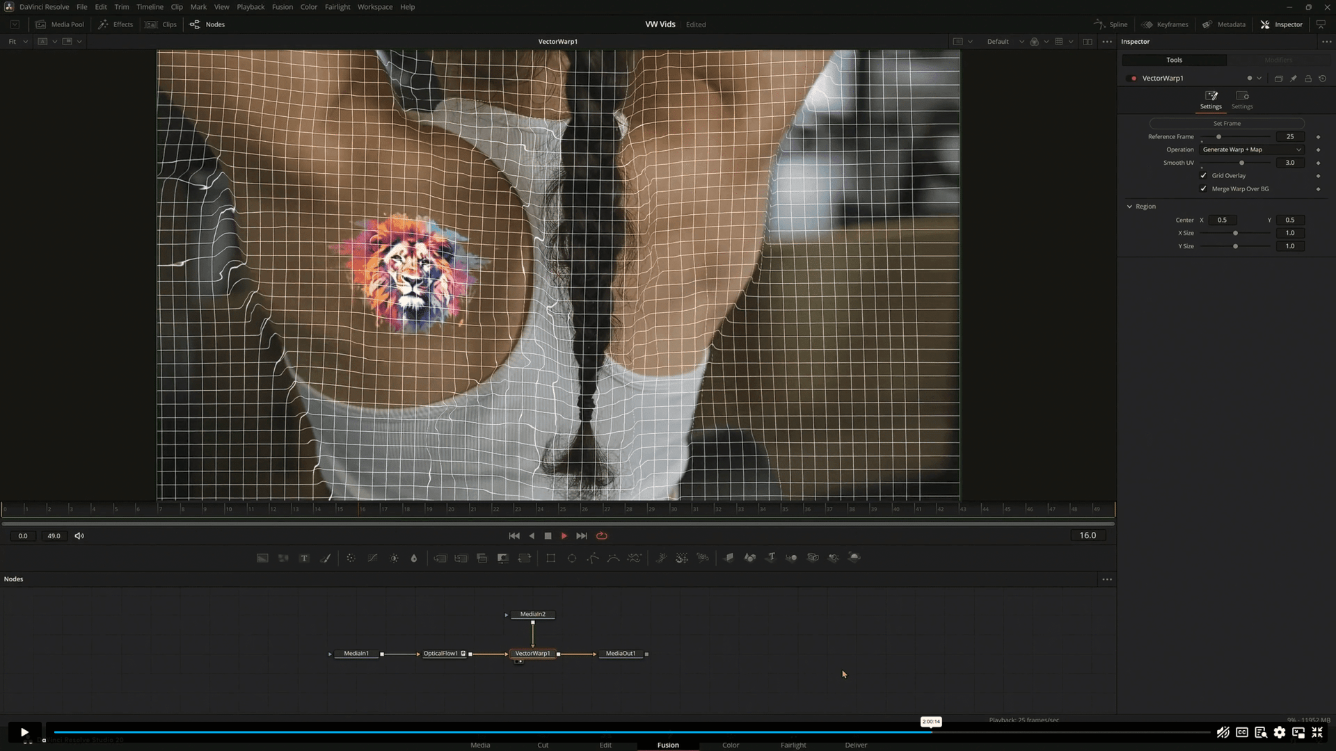 a closeup of a persons legs with a digital editing software interface displaying a colorful lion graphic overlay and a grid pattern across the thighs the right side shows editing tools and a timeline below indicating video or image manipulation digital production A close-up of a person's legs with a digital editing software interface displaying a colorful lion graphic overlay and a grid pattern across the thighs. The right side shows editing tools and a timeline below, indicating video or image manipulation.
