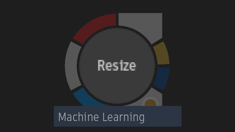 circular interface with resize text and color segments digital production Circular interface with 'Resize' text and color segments