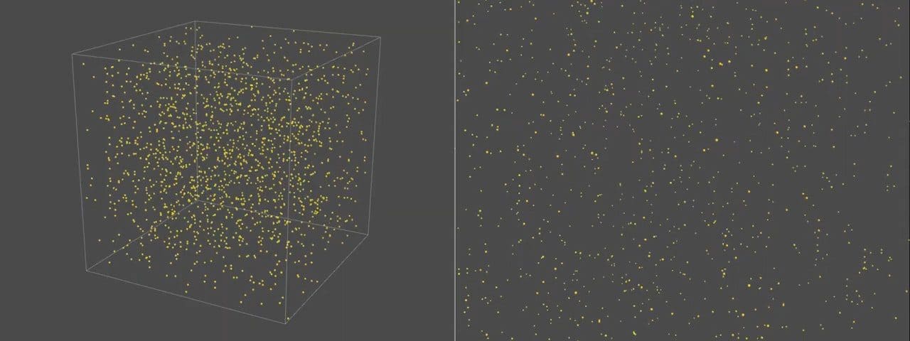 3d scatter plot of yellow points in a cube digital production 3D scatter plot of yellow points in a cube