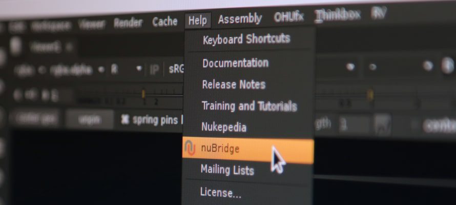 software menu displaying help options with nubridge highlighted digital production Software menu displaying help options with nuBridge highlighted