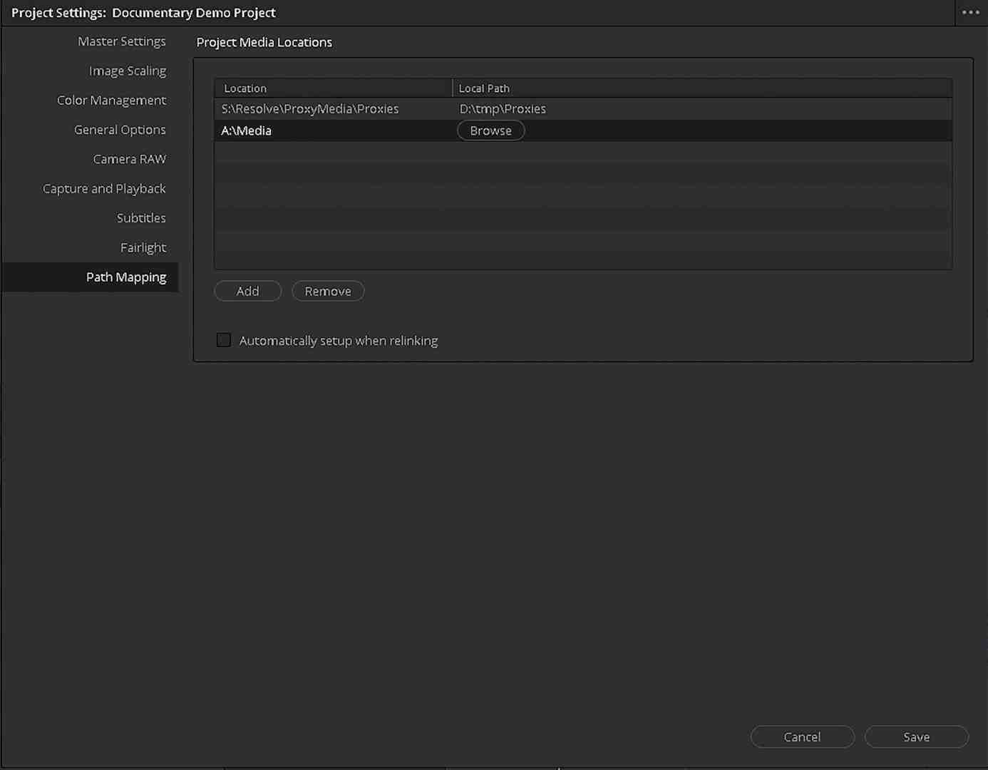 project settings menu with media locations and path mapping digital production Project settings menu with media locations and path mapping