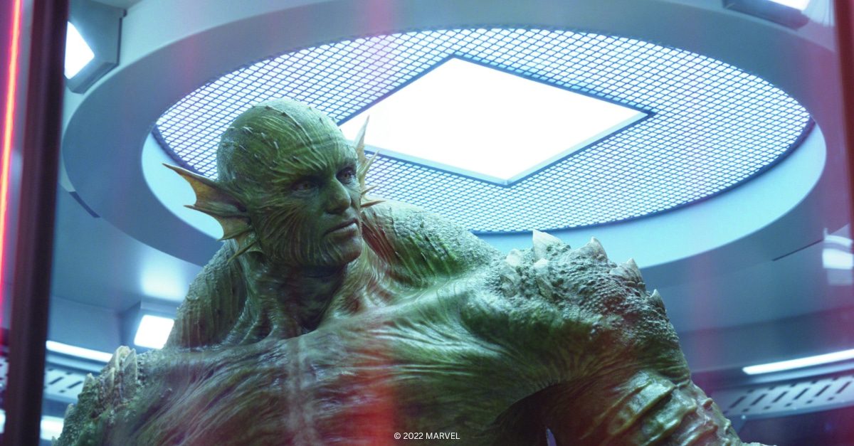 a large green humanoid character with scales in a futuristic room digital production A large, green humanoid character with scales in a futuristic room