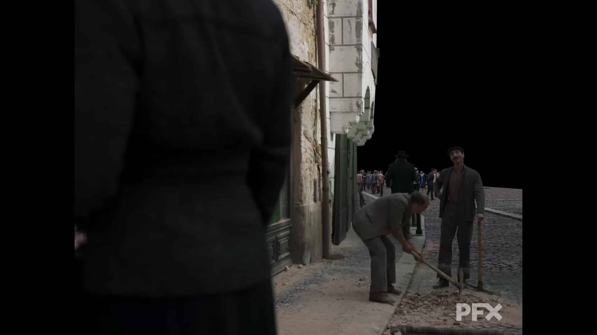 people working on a street near a building digital production People working on a street near a building