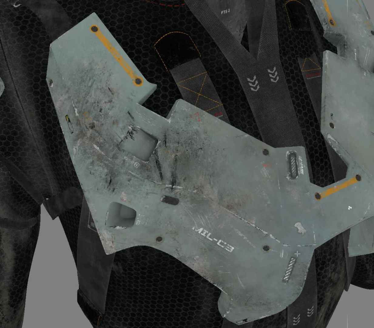 worn armor plate on a tactical suit digital production Worn armor plate on a tactical suit