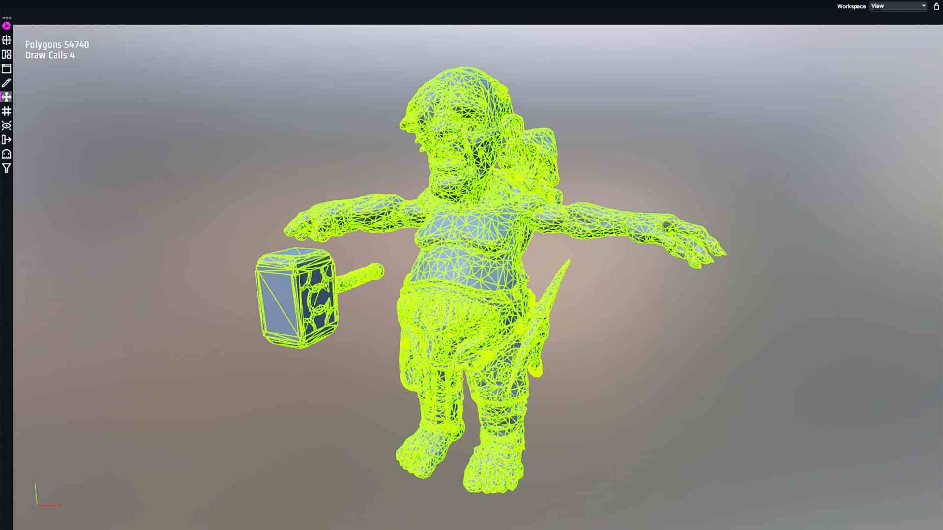 3d wireframe model of a character holding a hammer digital production 3D wireframe model of a character holding a hammer