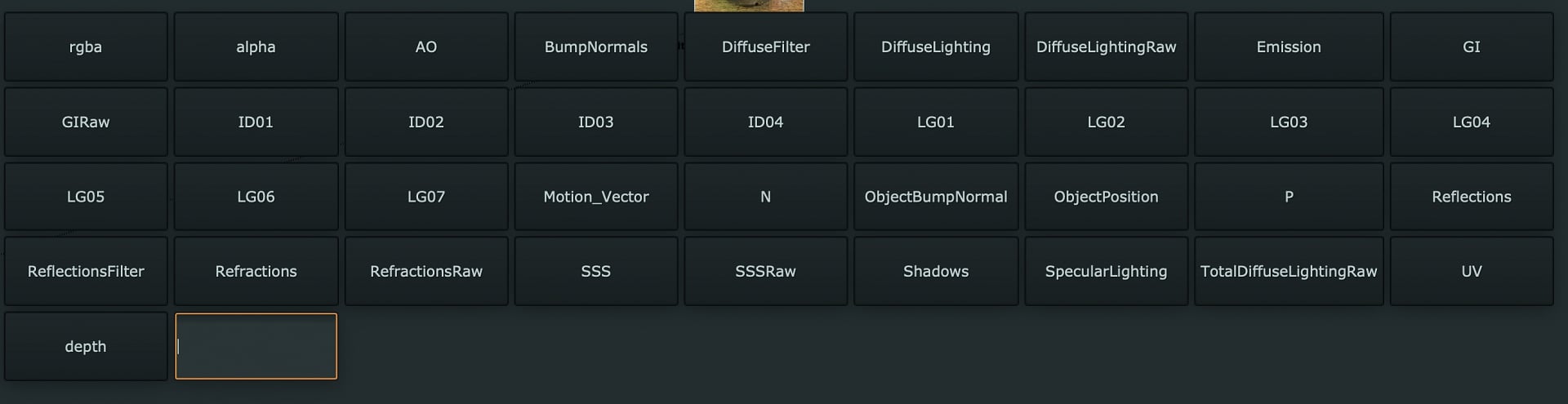software interface showing various rendering parameters in a grid layout digital production Software interface showing various rendering parameters in a grid layout.