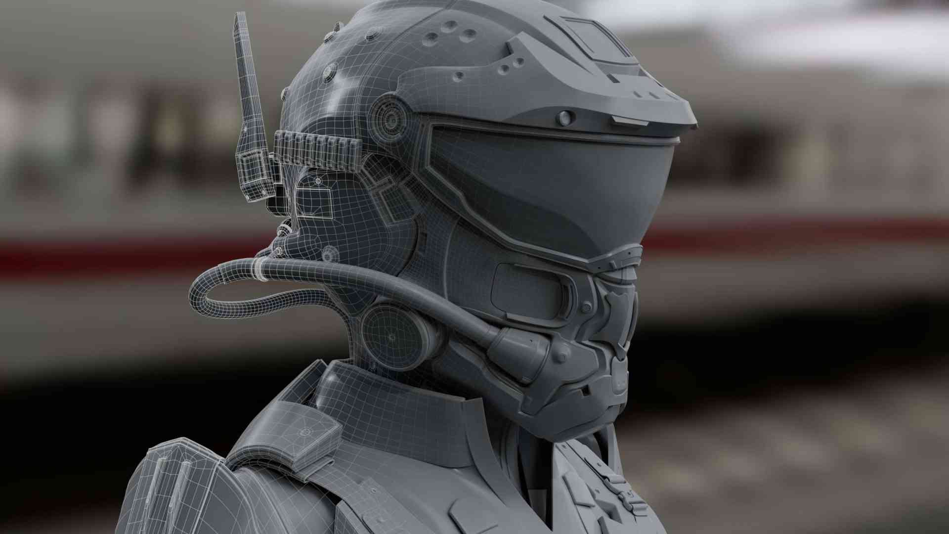 3d model of a futuristic helmet with a headset digital production 3D model of a futuristic helmet with a headset