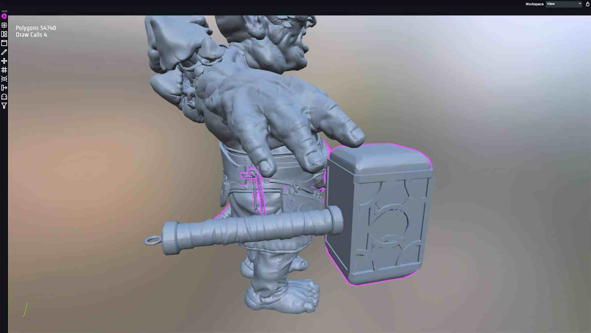 a 3d model of a humanoid character holding a hammer digital production A 3D model of a humanoid character holding a hammer.