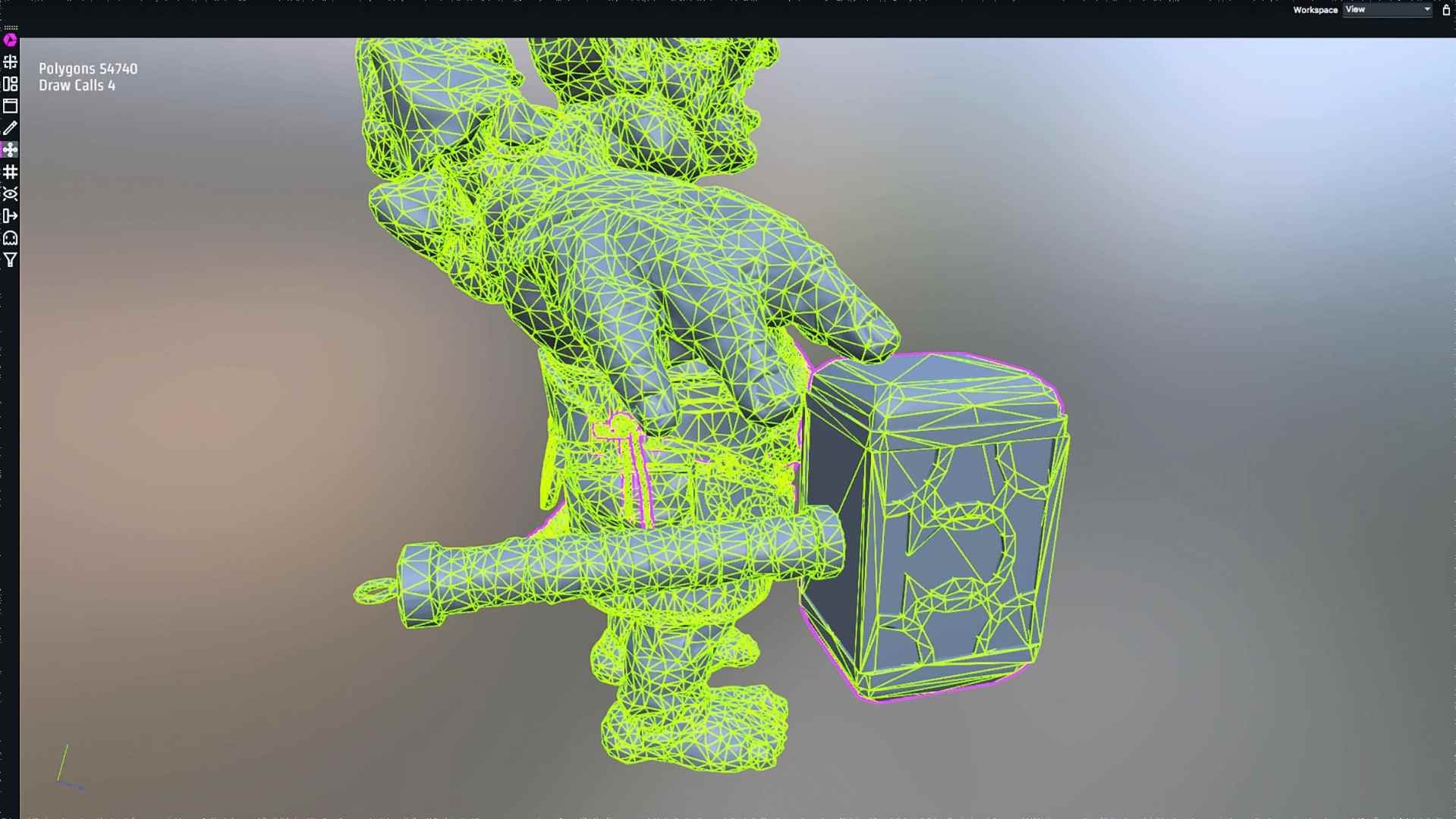 3d wireframe model of a character with a hammer digital production 3D wireframe model of a character with a hammer