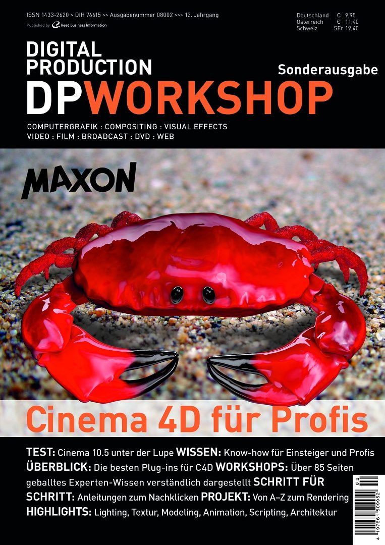 magazine cover featuring a red crab on a black background with text about digital production and visual effects digital production Magazine cover featuring a red crab on a black background, with text about digital production and Visual Effects.