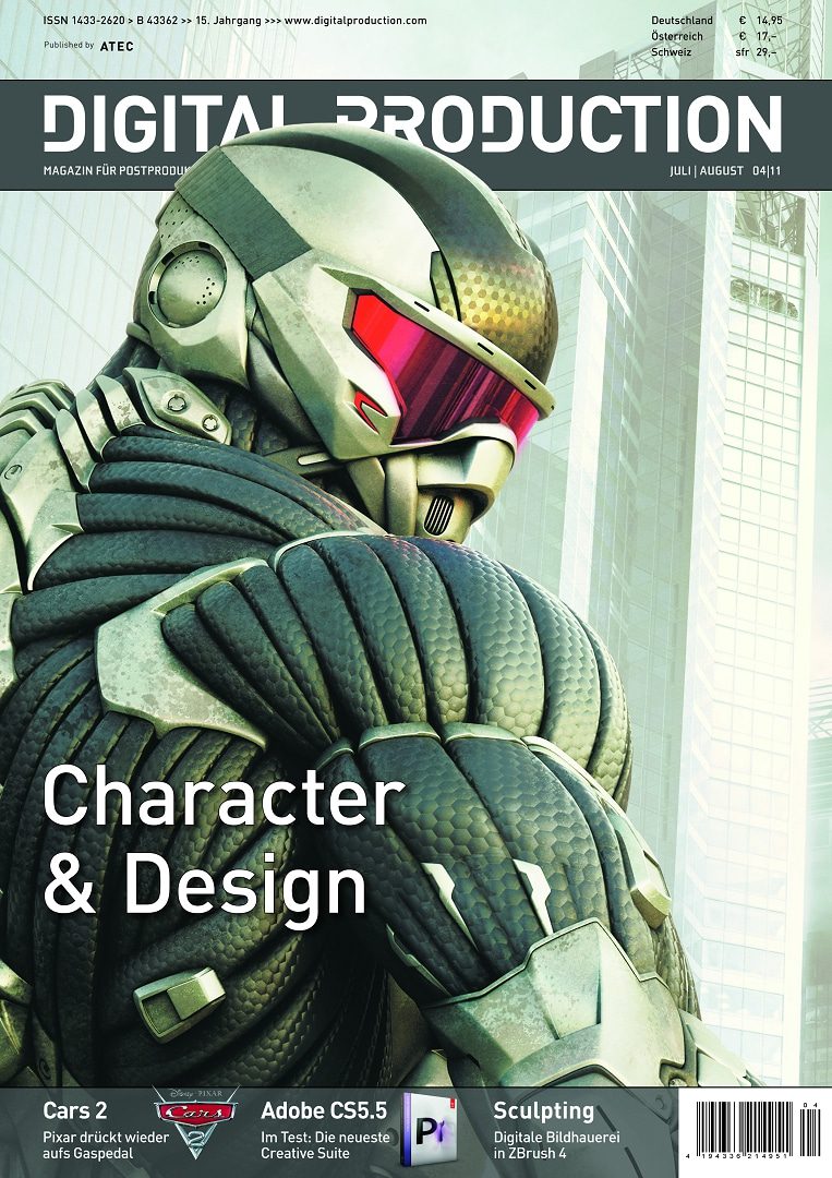 magazine cover featuring a futuristic character in a suit with a helmet showcasing the words character design digital production Magazine cover featuring a futuristic character in a suit with a helmet, showcasing the words 'Character & Design'.