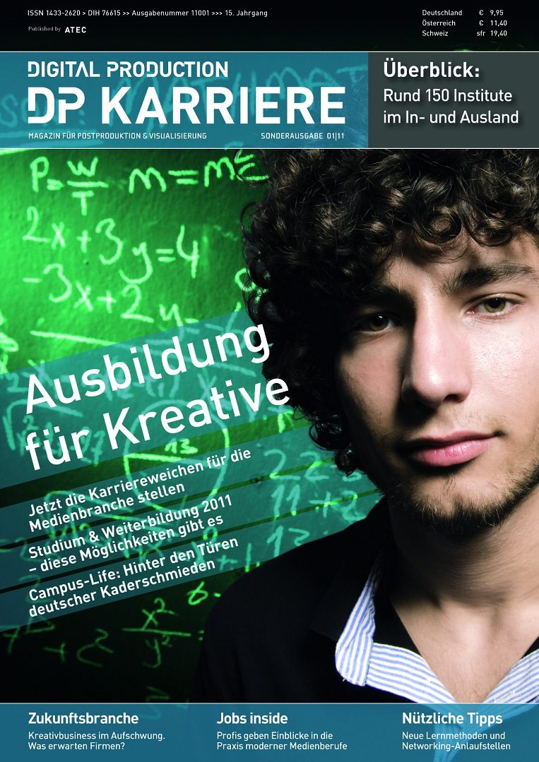 magazine cover featuring a young man with curly hair and mathematical equations in the background titled ausbildung für kreative digital production Magazine cover featuring a young man with curly hair and mathematical equations in the background, titled 'Ausbildung für Kreative'.
