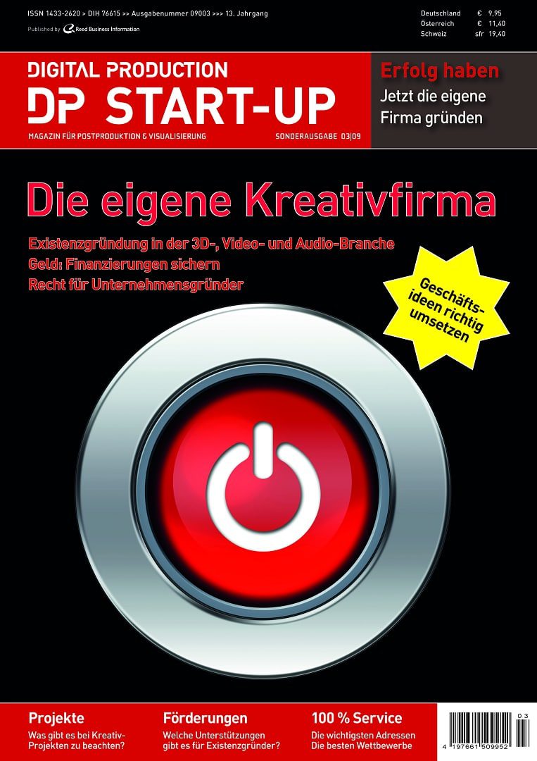 magazine cover featuring a power button symbol with text about starting a creative company and business ideas digital production Magazine cover featuring a power button symbol with text about starting a creative company and business ideas.