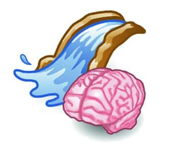 wave crashing near a pink brain illustration digital production Wave crashing near a pink brain illustration