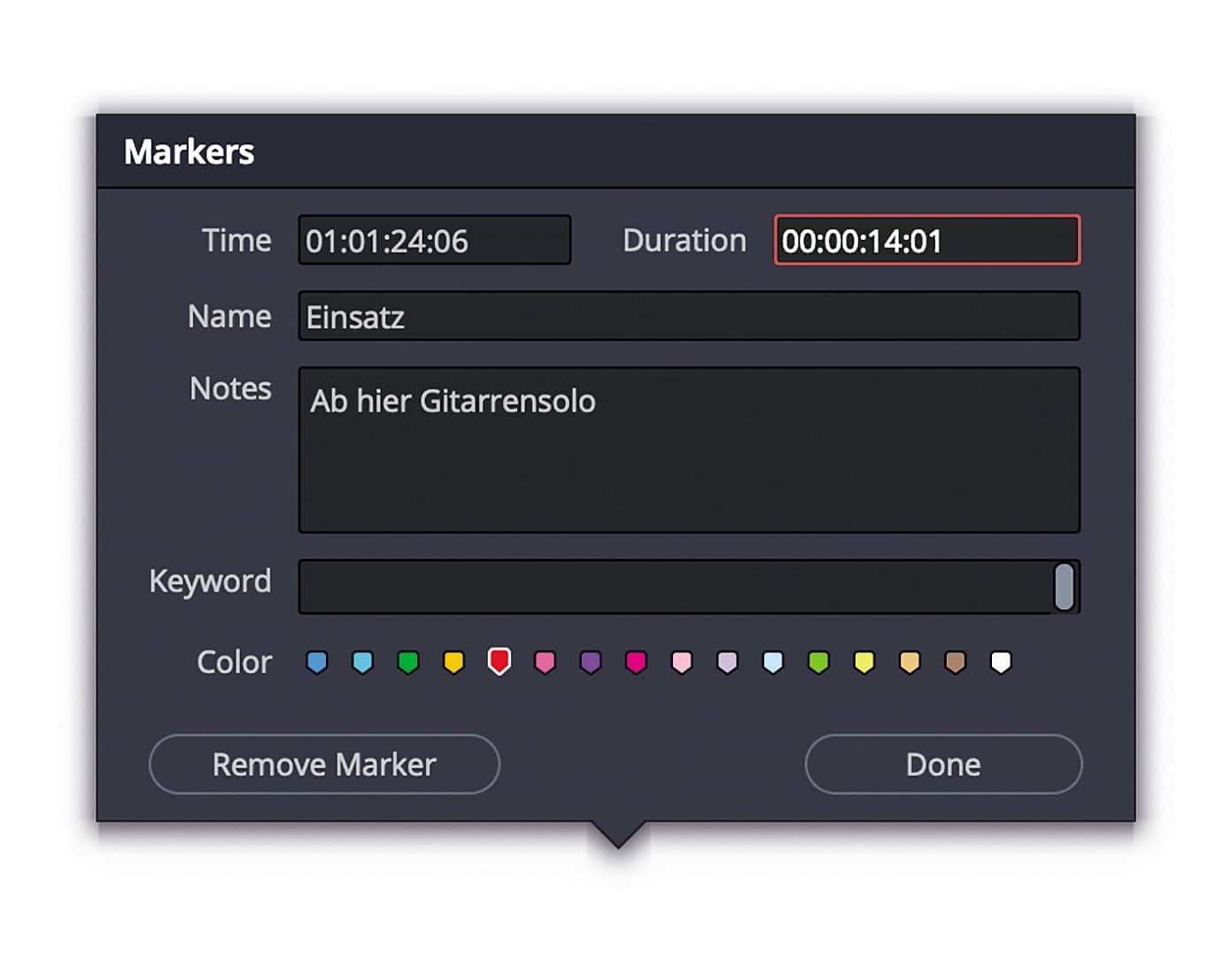 video editor marker settings panel digital production Video editor marker settings panel