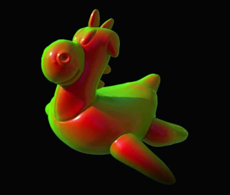 a colorful plastic dinosaur toy in green and pink digital production A colorful plastic dinosaur toy in green and pink