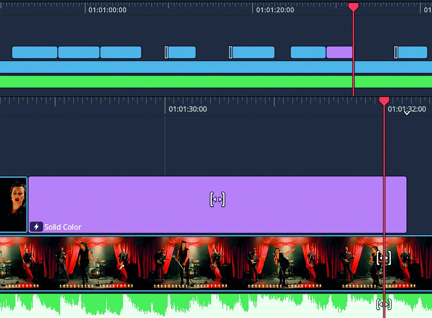 video editing timeline with clips and solid color layer digital production Video editing timeline with clips and solid color layer