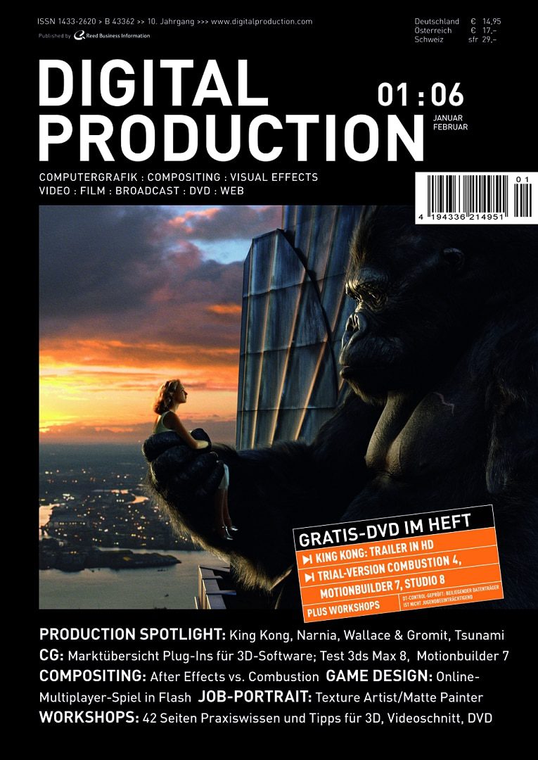 magazine cover featuring a gorilla and a woman promoting digital production and visual effects digital production Magazine cover featuring a gorilla and a woman, promoting digital production and visual effects